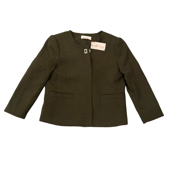 NWT Philosophy Women's Collarless Blazer Olive Green Size 4 - Picture 1 of 6